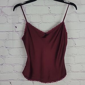 Y2K Only Hearts Helena Stuart 100% Silk Burgundy Lace Trim Camisole Size Medium.